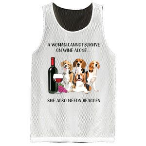 A Woman Cannot Survive On Wine Alone Beagle Lovers Mesh Reversible Basketball Jersey Tank