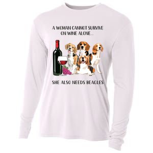 A Woman Cannot Survive On Wine Alone Beagle Lovers Cooling Performance Long Sleeve Crew