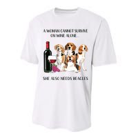 A Woman Cannot Survive On Wine Alone Beagle Lovers Performance Sprint T-Shirt