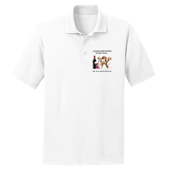 A Woman Cannot Survive On Wine Alone Beagle Lovers PosiCharge RacerMesh Polo