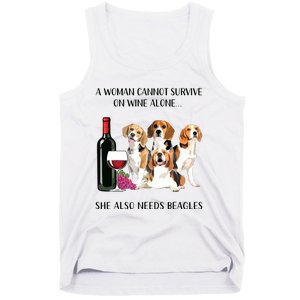 A Woman Cannot Survive On Wine Alone Beagle Lovers Tank Top