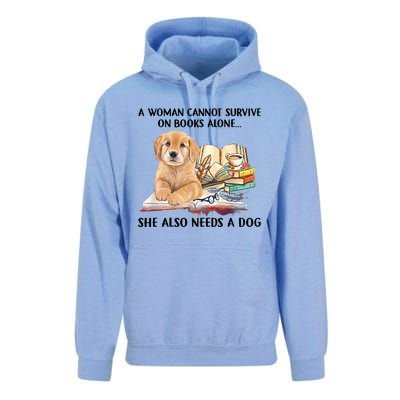 A Woman Cannot Survive On Books Alone She Also Needs A Dog Unisex Surf Hoodie