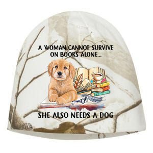 A Woman Cannot Survive On Books Alone She Also Needs A Dog Kati - Camo Knit Beanie