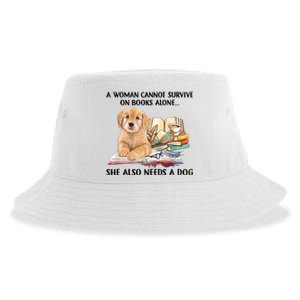 A Woman Cannot Survive On Books Alone She Also Needs A Dog Sustainable Bucket Hat