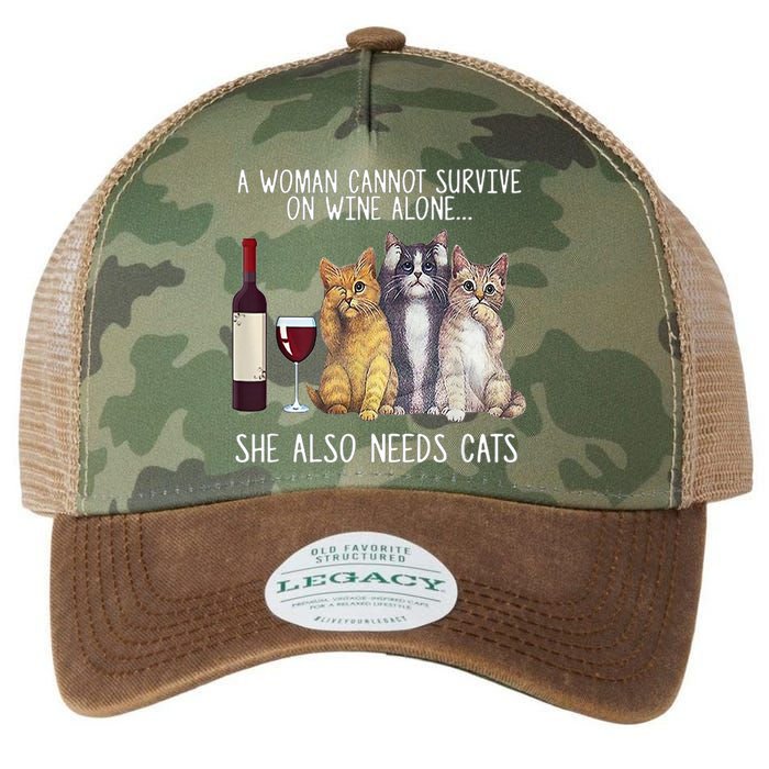 A Woman Cannot Survive On Wine Alone She Also Needs Cat Legacy Tie Dye Trucker Hat
