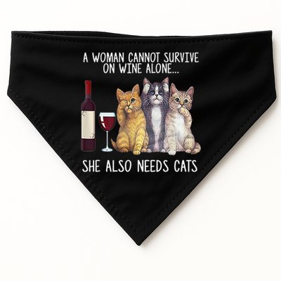 A Woman Cannot Survive On Wine Alone She Also Needs Cat USA-Made Doggie Bandana