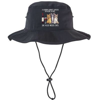 A Woman Cannot Survive On Wine Alone She Also Needs Cat Bucket Hat