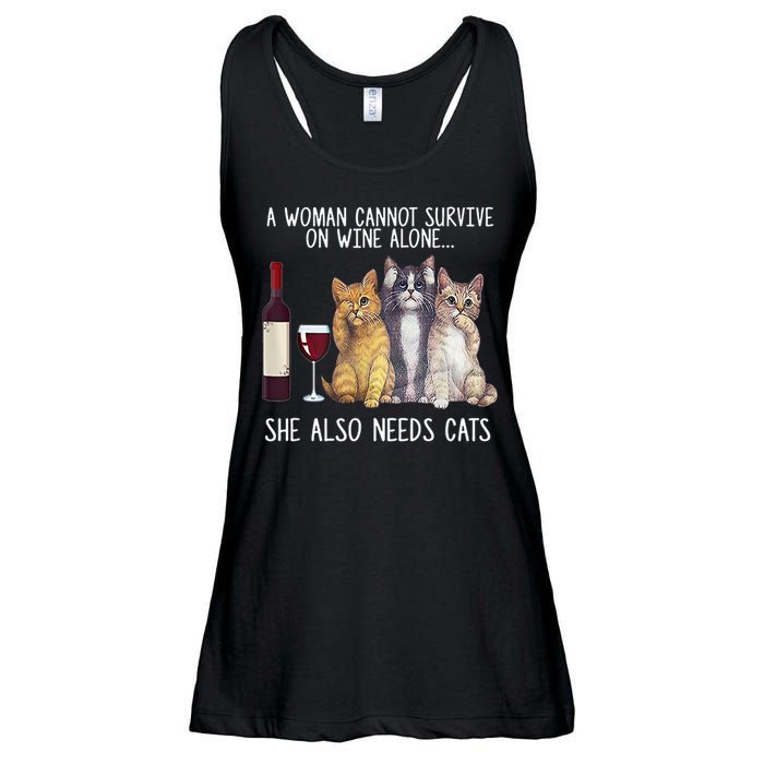 A Woman Cannot Survive On Wine Alone She Also Needs Cat Ladies Essential Flowy Tank