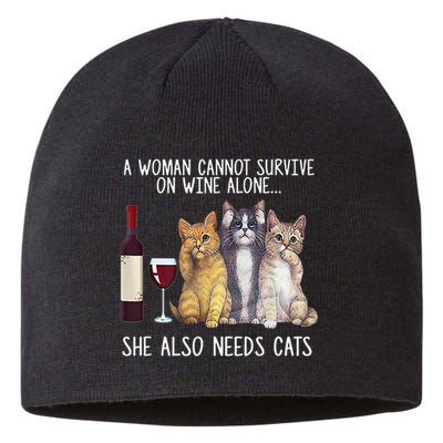 A Woman Cannot Survive On Wine Alone She Also Needs Cat Sustainable Beanie