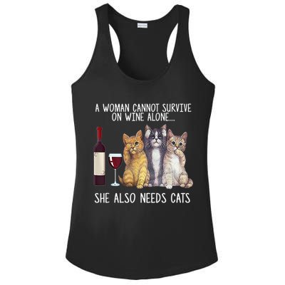 A Woman Cannot Survive On Wine Alone She Also Needs Cat Ladies PosiCharge Competitor Racerback Tank
