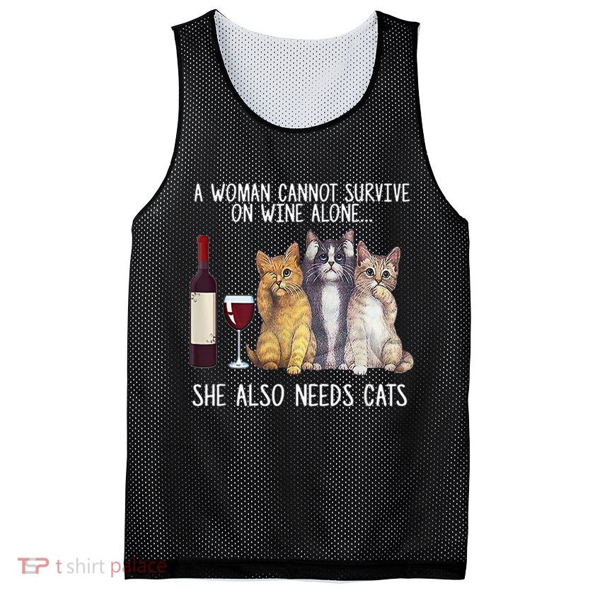 A Woman Cannot Survive On Wine Alone She Also Needs Cat Mesh Reversible Basketball Jersey Tank