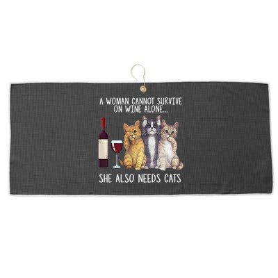 A Woman Cannot Survive On Wine Alone She Also Needs Cat Large Microfiber Waffle Golf Towel