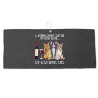 A Woman Cannot Survive On Wine Alone She Also Needs Cat Large Microfiber Waffle Golf Towel