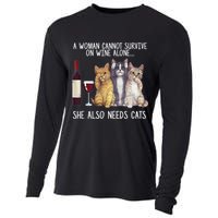 A Woman Cannot Survive On Wine Alone She Also Needs Cat Cooling Performance Long Sleeve Crew