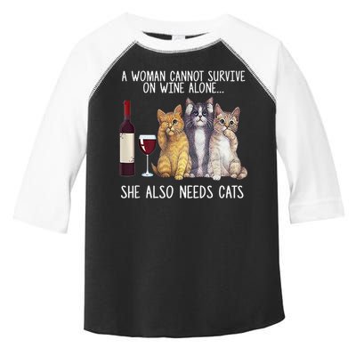 A Woman Cannot Survive On Wine Alone She Also Needs Cat Toddler Fine Jersey T-Shirt