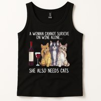 A Woman Cannot Survive On Wine Alone She Also Needs Cat Tank Top