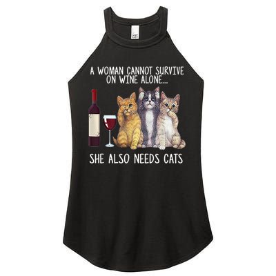 A Woman Cannot Survive On Wine Alone She Also Needs Cat Women's Perfect Tri Rocker Tank