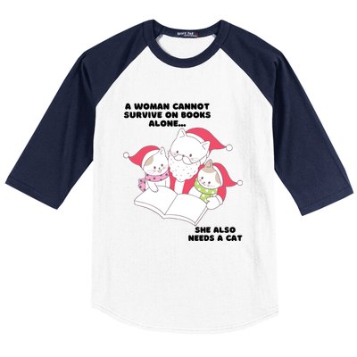 A Woman Cannot Survive On Books Alone She Also Needs A Cat Baseball Sleeve Shirt