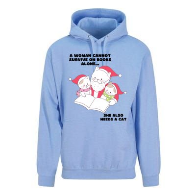 A Woman Cannot Survive On Books Alone She Also Needs A Cat Unisex Surf Hoodie