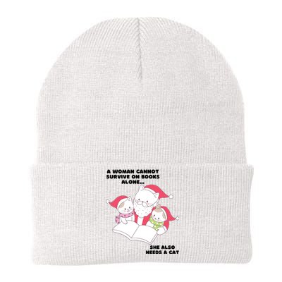 A Woman Cannot Survive On Books Alone She Also Needs A Cat Knit Cap Winter Beanie