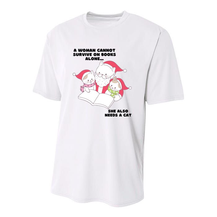 A Woman Cannot Survive On Books Alone She Also Needs A Cat Youth Performance Sprint T-Shirt