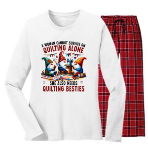 A Woman Cannot Survive On Quilting Alone She Also Needs Women's Long Sleeve Flannel Pajama Set 