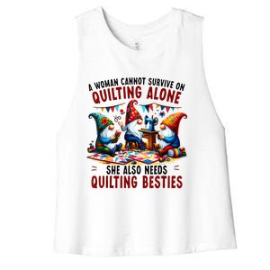 A Woman Cannot Survive On Quilting Alone She Also Needs Women's Racerback Cropped Tank