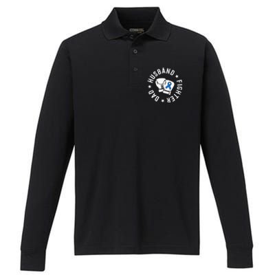 ALS Warrior Dad Husband Father Blue Ribbon Awareness Performance Long Sleeve Polo