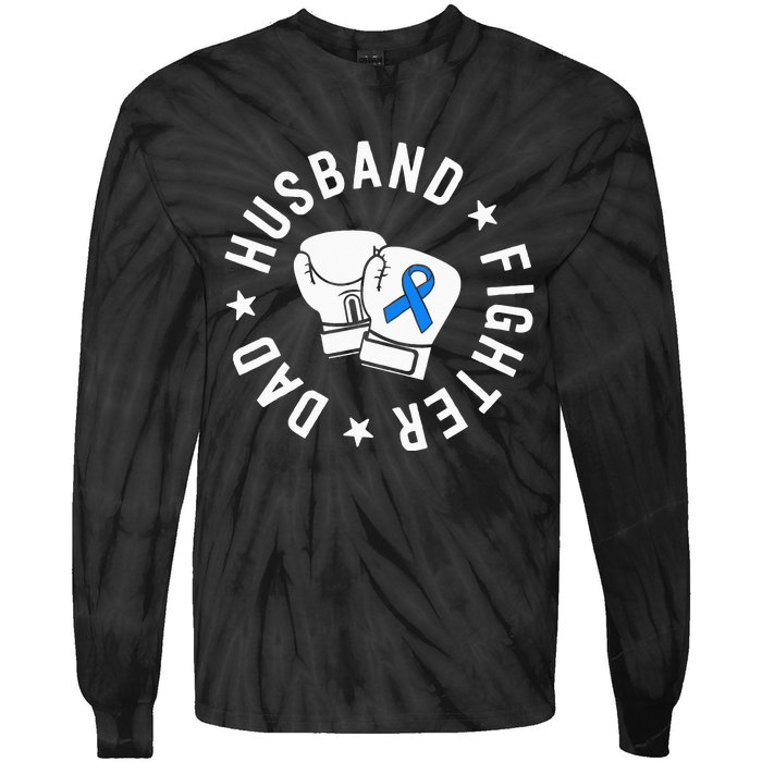 ALS Warrior Dad Husband Father Blue Ribbon Awareness Tie-Dye Long Sleeve Shirt