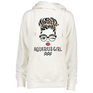 Aquarius Wink Eye Woman Face Wink Eyes Lady Birthday Womens Funnel Neck Pullover Hood