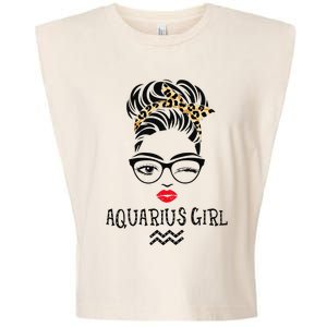 Aquarius Wink Eye Woman Face Wink Eyes Lady Birthday Garment-Dyed Women's Muscle Tee