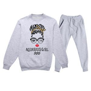 Aquarius Wink Eye Woman Face Wink Eyes Lady Birthday Premium Crewneck Sweatsuit Set