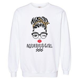 Aquarius Wink Eye Woman Face Wink Eyes Lady Birthday Garment-Dyed Sweatshirt