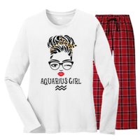 Aquarius Wink Eye Woman Face Wink Eyes Lady Birthday Women's Long Sleeve Flannel Pajama Set 