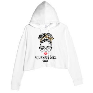 Aquarius Wink Eye Woman Face Wink Eyes Lady Birthday Crop Fleece Hoodie