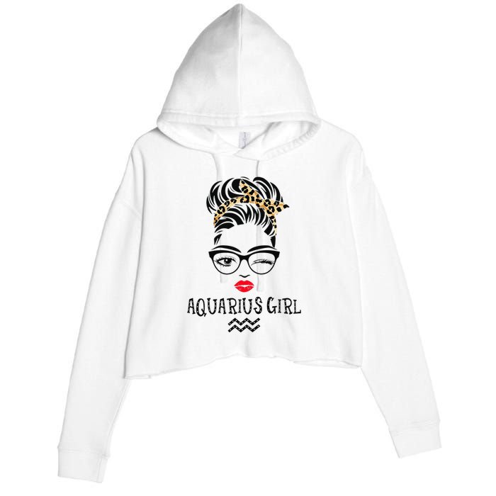 Aquarius Wink Eye Woman Face Wink Eyes Lady Birthday Crop Fleece Hoodie