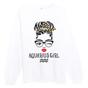 Aquarius Wink Eye Woman Face Wink Eyes Lady Birthday Premium Crewneck Sweatshirt