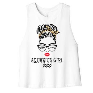 Aquarius Wink Eye Woman Face Wink Eyes Lady Birthday Women's Racerback Cropped Tank