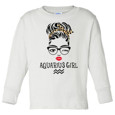 Aquarius Wink Eye Woman Face Wink Eyes Lady Birthday Toddler Long Sleeve Shirt