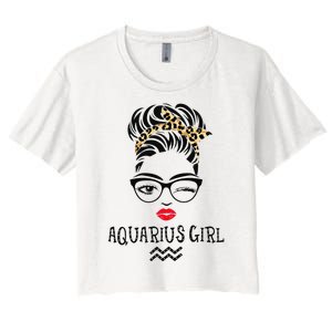 Aquarius Wink Eye Woman Face Wink Eyes Lady Birthday Women's Crop Top Tee