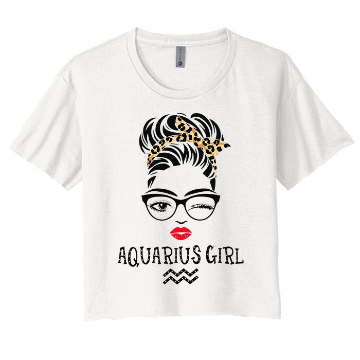 Aquarius Wink Eye Woman Face Wink Eyes Lady Birthday Women's Crop Top Tee