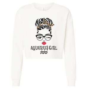 Aquarius Wink Eye Woman Face Wink Eyes Lady Birthday Cropped Pullover Crew