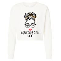 Aquarius Wink Eye Woman Face Wink Eyes Lady Birthday Cropped Pullover Crew