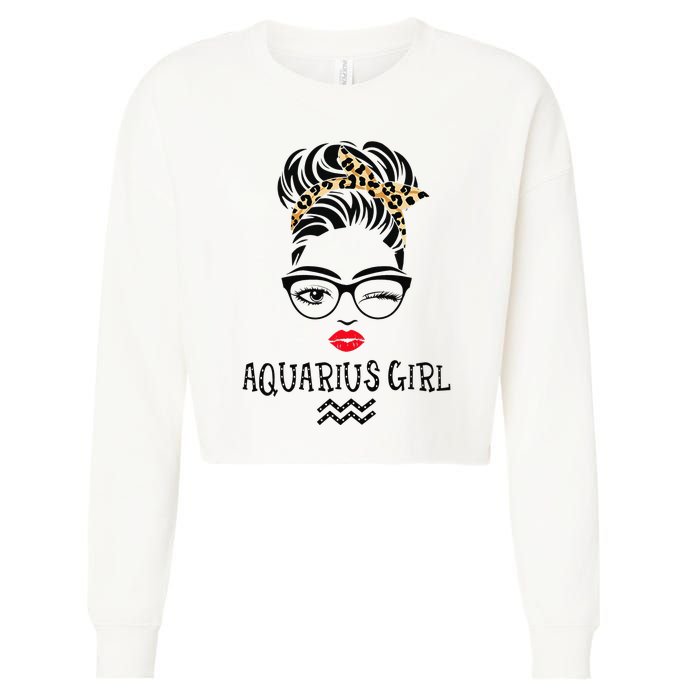 Aquarius Wink Eye Woman Face Wink Eyes Lady Birthday Cropped Pullover Crew