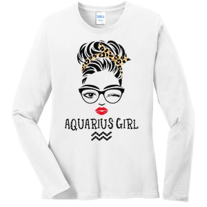 Aquarius Wink Eye Woman Face Wink Eyes Lady Birthday Ladies Long Sleeve Shirt