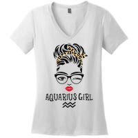 Aquarius Wink Eye Woman Face Wink Eyes Lady Birthday Women's V-Neck T-Shirt