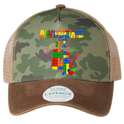 Awesome At 4 Cute Birthday Building Blocks Legacy Tie Dye Trucker Hat