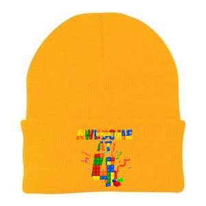 Awesome At 4 Cute Birthday Building Blocks Knit Cap Winter Beanie