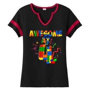 Awesome At 4 Cute Birthday Building Blocks Ladies Halftime Notch Neck Tee