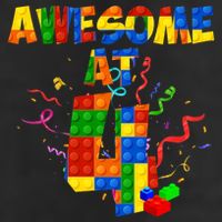 Awesome At 4 Cute Birthday Building Blocks 7 Panel Mesh Trucker Snapback Hat